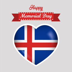 Happy Memorial Day Iceland Flag Heart Banner