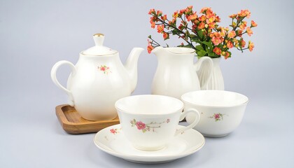 Fototapeta premium Elegant porcelain tea set with floral design