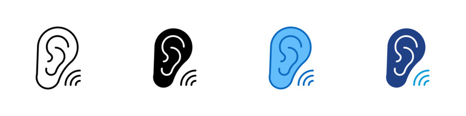 Listening Ear Multiple Style Icon Design Vector - Human ear symbolizing listening, hearing, attention, or communication