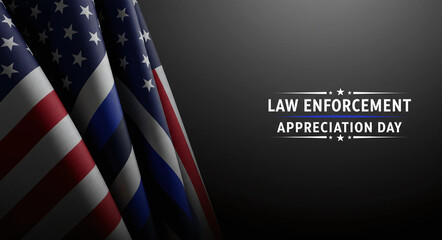 Image shows the American flag with a thin blue line, commemorating Law Enforcement Appreciation Day.