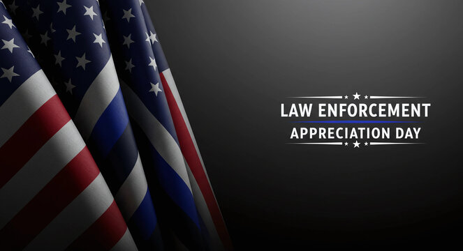 Image shows the American flag with a thin blue line, commemorating Law Enforcement Appreciation Day.