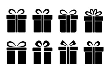 silhouette of eight gift boxes surprise package