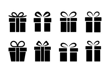 silhouette of gift boxes with ribbon bows for various occasions