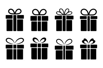 silhouette of eight gift boxes, perfect for occasions