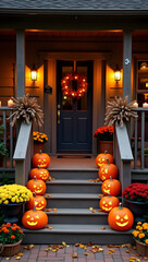Obraz premium Evening porch with Halloween decor.