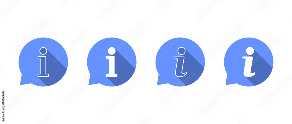 Poster information speech bubble icon set with long shadow. info symbol for help and guidance