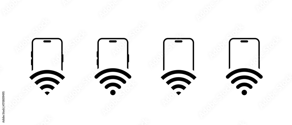 Poster Smartphone with WiFi icon set. Mobile internet and wireless connection symbol