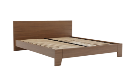 Cozy and luxurious, a comfortable double bed with a white comforter and pillows awaits in a modern bedroom interior