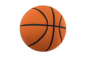 3D basketball textured orange ball with black seams, isolated on transparent background