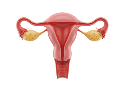 Detailed 3D Illustration of the Female Reproductive System: Uterus, Ovaries, and Fallopian Tubes. Human Anatomy for Health, Biology, and Education.