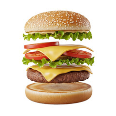 3D Burger with Popping Layers Icon isolated on white background