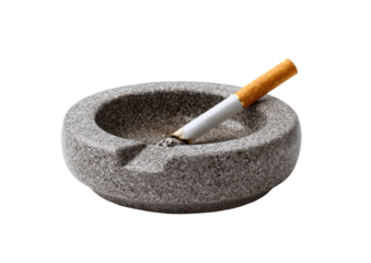 Gray stone ashtray with cigarette
