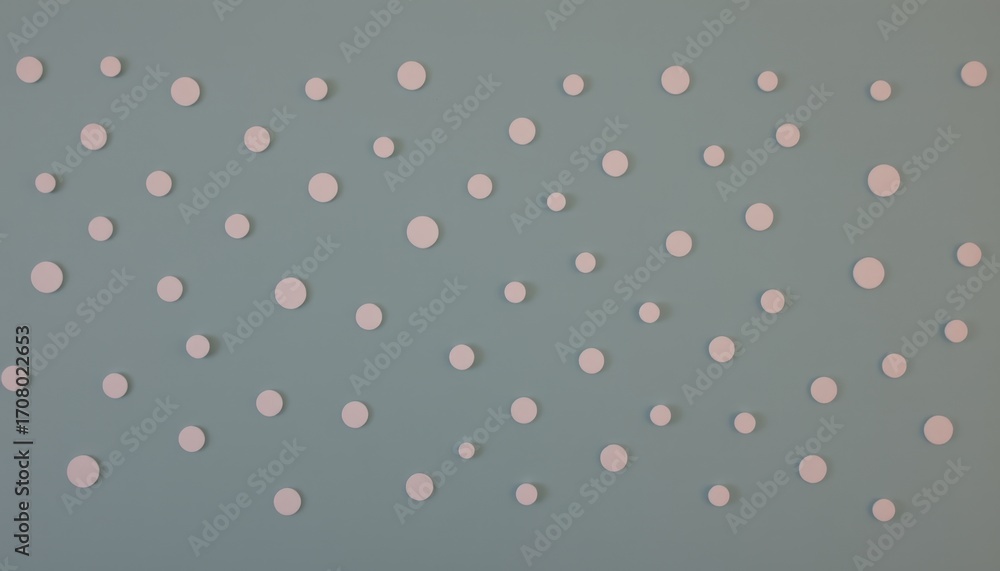 Poster scattered light pink circles evenly distributed across a solid light blue background creating a mini