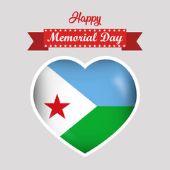 Happy Memorial Day Djibouti Flag Heart Banner