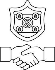 A shield with a dollar sign on it and a handshake
