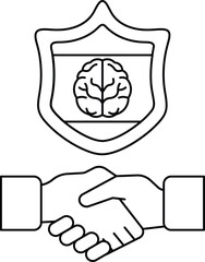 A handshake between two people is shown with a brain
