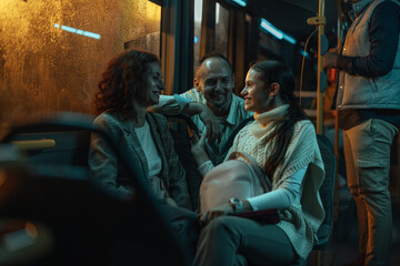 Candid photo of a family moment inside a bus