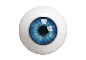 Vibrant Blue Eyeball Isolated. Detailed Human Eye Globe 3D Render on Clean White Background for Vision, Health & Technology Concepts.