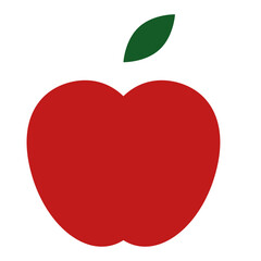 Simple Flat Design Red Apple with Green Leaf Fruit Icon