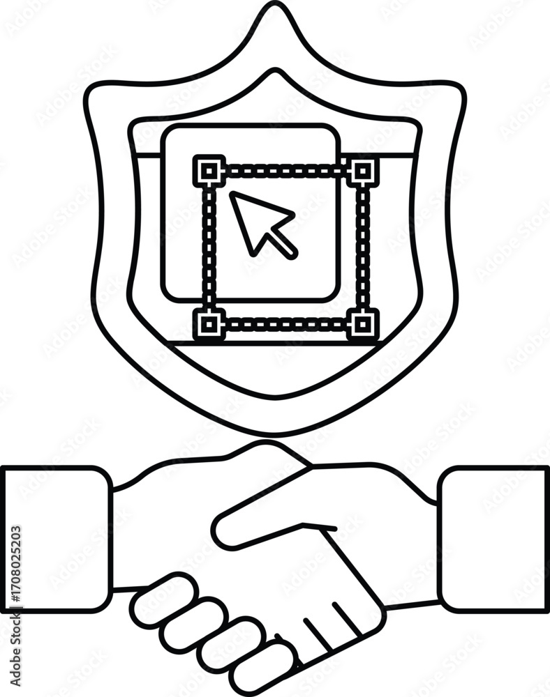 Poster a handshake between two people with a shield in the background