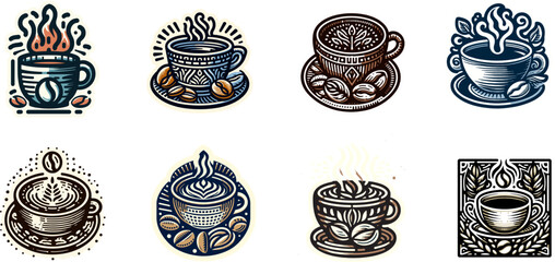 Collection of retro coffee shop logos with elegant design.