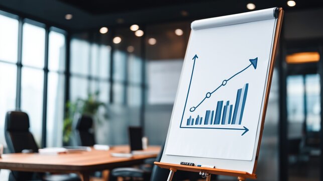 Business flipchart with growth chart in modern office – success, finance and corporate presentation concept