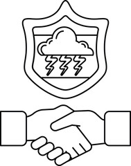 A shield with a lightning bolt on it and two hands shaking