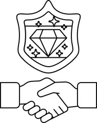 A diamond and a shield are shown in a black and white drawing