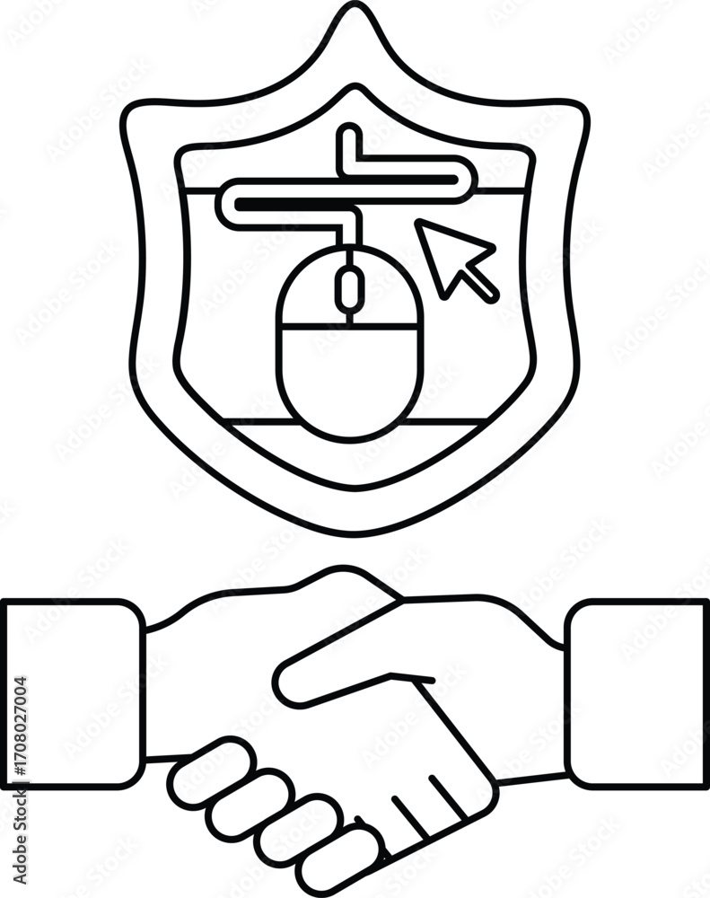 Poster a handshake between two people is shown with a mouse and a computer mouse cursor