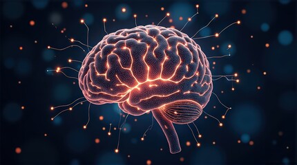Obraz premium Digital Illustration of Human Brain with Neural Network Connectivity in Futuristic Style