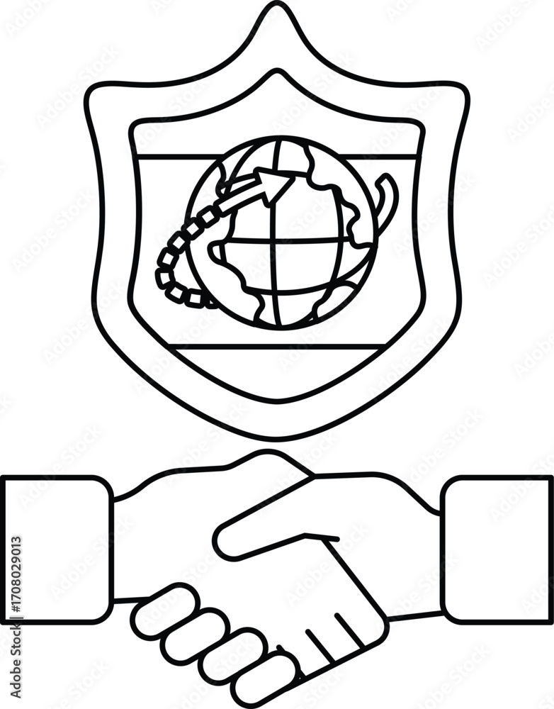 Poster a handshake between two people is shown with a shield in the background