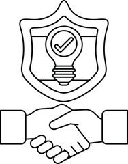 Fototapeta premium A shield with a light bulb on it and two hands shaking