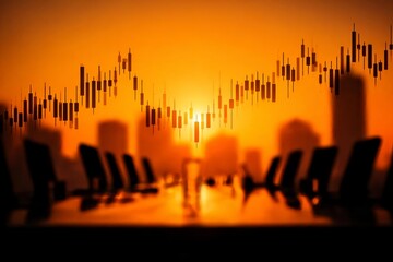 Sunset Business Meeting with Stock Market Graph and City Skyline