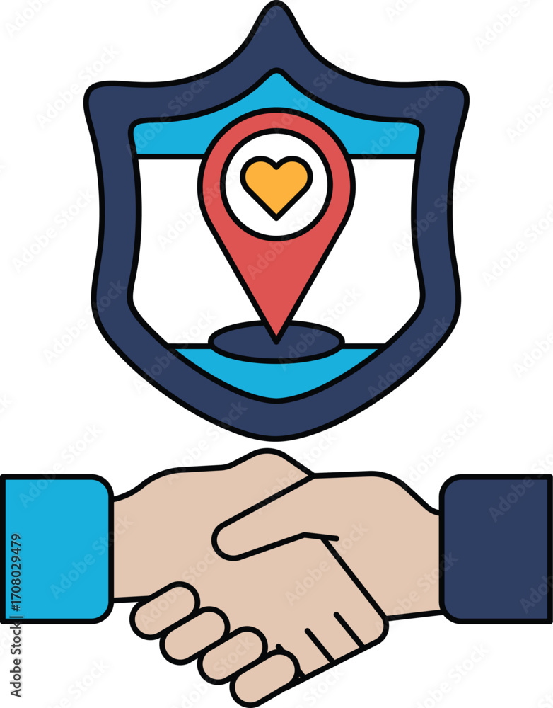 Poster A shield with a heart on it and a map of a location