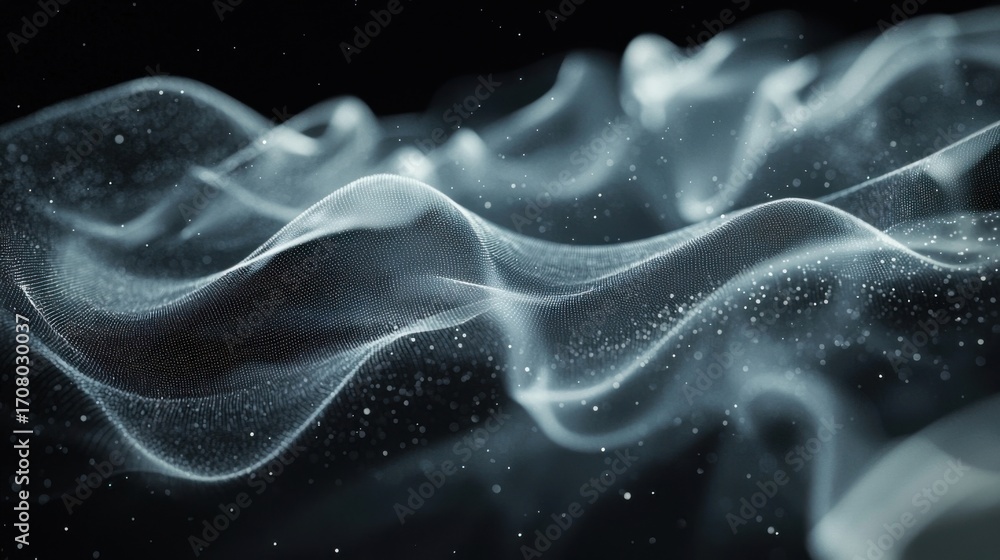 Aufkleber abstract digital waves with glowing dots create futuristic holographic effects against a dark backgr