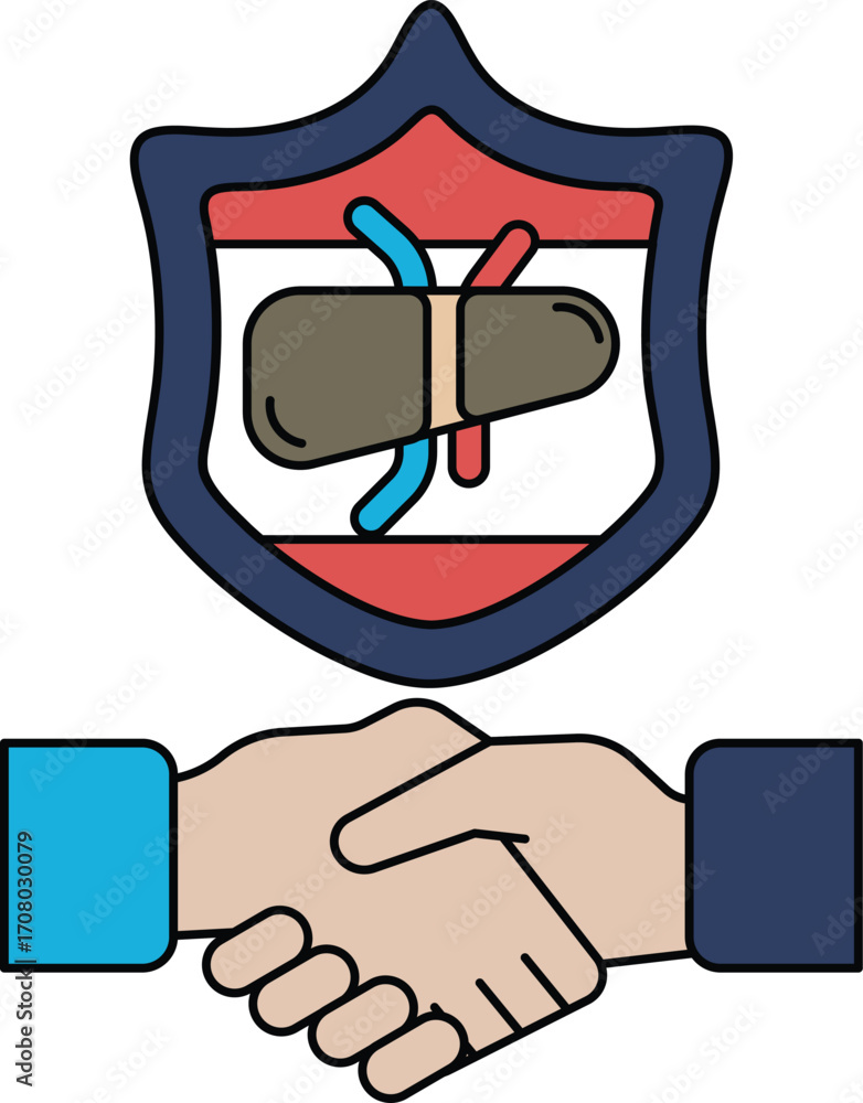 Poster a handshake between two people is shown with a shield behind them