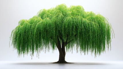 Lush weeping willow tree isolated on white background.
