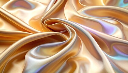 Shimmering Golden Fabric with Iridescent Sheen Close Up Abstract Texture Waves and Folds Soft Lighting Luxurious Material Background Crushed Velvet Effect