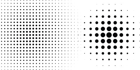 Halftone circle dotted frame circularly distributed set. Abstract dots logo emblem design element. Round border Icon using random halftone circle dot texture.background