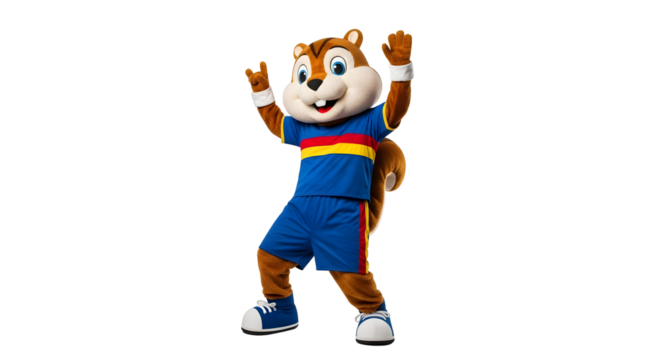 Cheerful Squirrel Mascot in Sports Uniform Posing with Peace Signs and Smiling on Transparent Background - Powered by Adobe