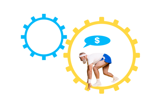 Creative abstract template collage of setting earn money sportsman running weird freak bizarre unusual fantasy