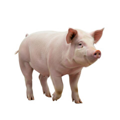 A realistic pink pig stands gracefully isolated on a plain background showcasing its healthy...