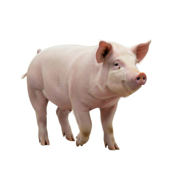 A realistic pink pig stands gracefully isolated on a plain background showcasing its healthy features and farm animal essence. isolated on transparent background