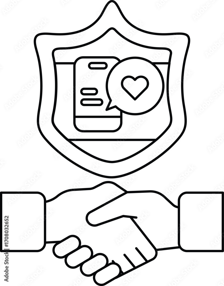 Poster a shield with a heart on it and two hands shaking