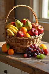 Abundance of Fresh Fruit Overflowing from a Wicker Basket