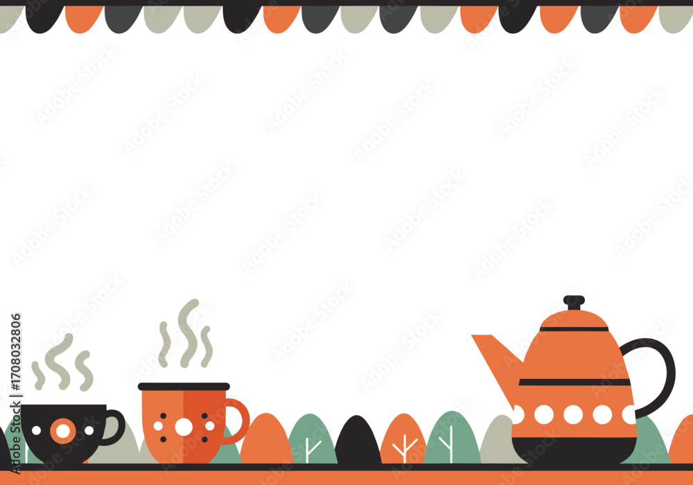 Aufkleber decorative vector background with teapot and cups in minimal style