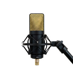 Professional studio condenser microphone for music recording and audio production isolated on transparent background