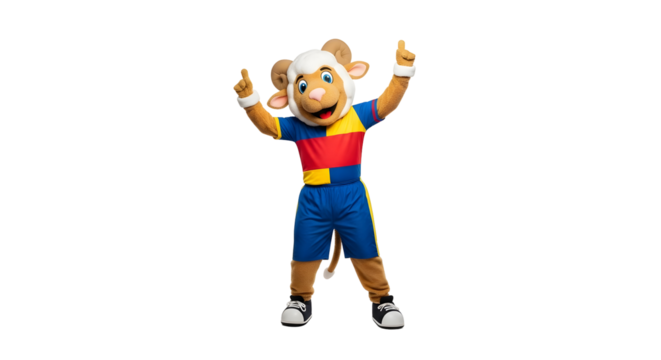 Cheerful Mascot Character with Arms Raised and a Playful Expression, Ready for Fun and Games