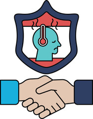 A man wearing headphones is shaking hands with another man