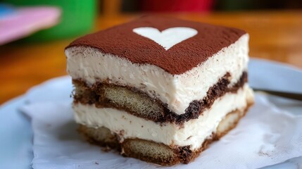 Delicious dessert showcasing a layered heart-themed treat, perfect for culinary blogs, recipe books, or romantic occasion promotions, Ideal for ads related to sweets or special events,